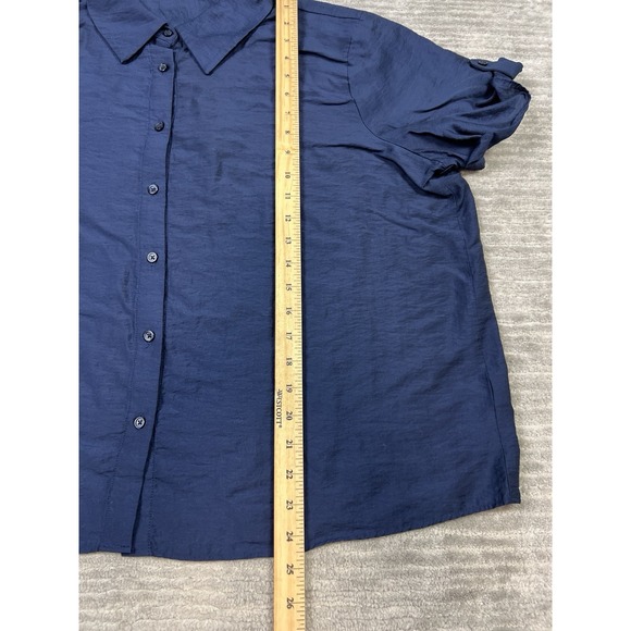 Worthington Top Womens XXL Blue Button Up Short Sleeve Tencel Blend - Picture 5 of 11